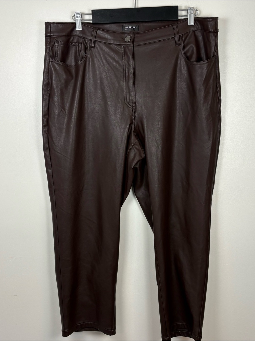 Reitmans Signature Women’s Chocolate Brown Faux Leather Pants, Size 20